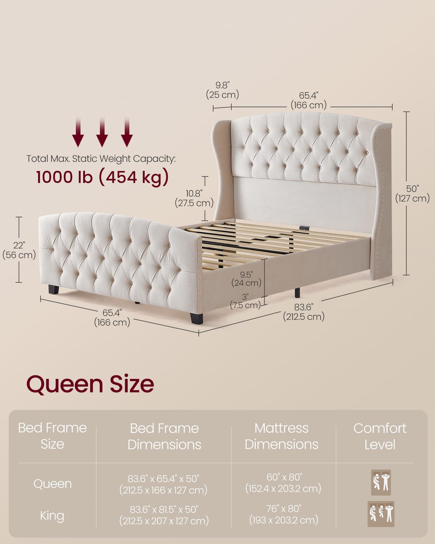 Upholstered Platform Bed with Tall Headboard