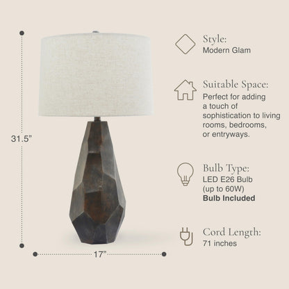 Faceted Ceramic Table Lamp with Wheat Linen Shade