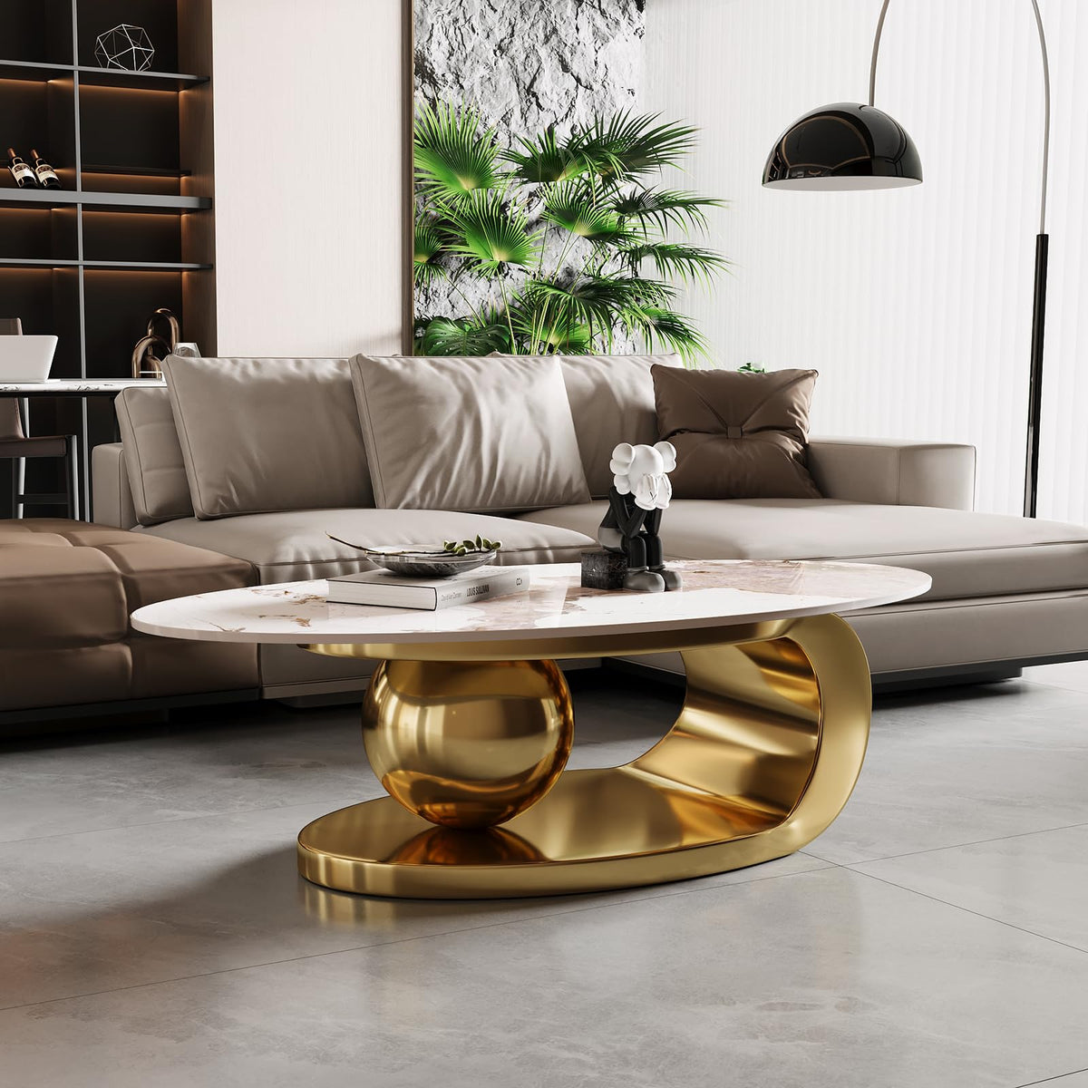 Round Marble Coffee Table with Hidden Storage