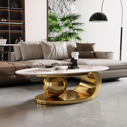 Round Marble Coffee Table with Hidden Storage