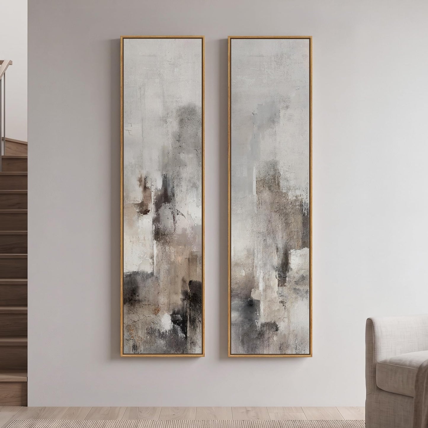 Vertical Abstract Framed Canvas Wall Art Set of 2