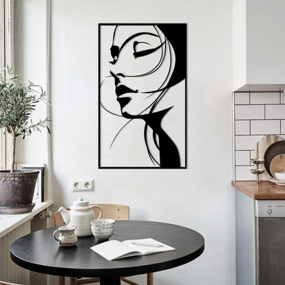 Abstract Woman Face Metal Wall Art in Gold