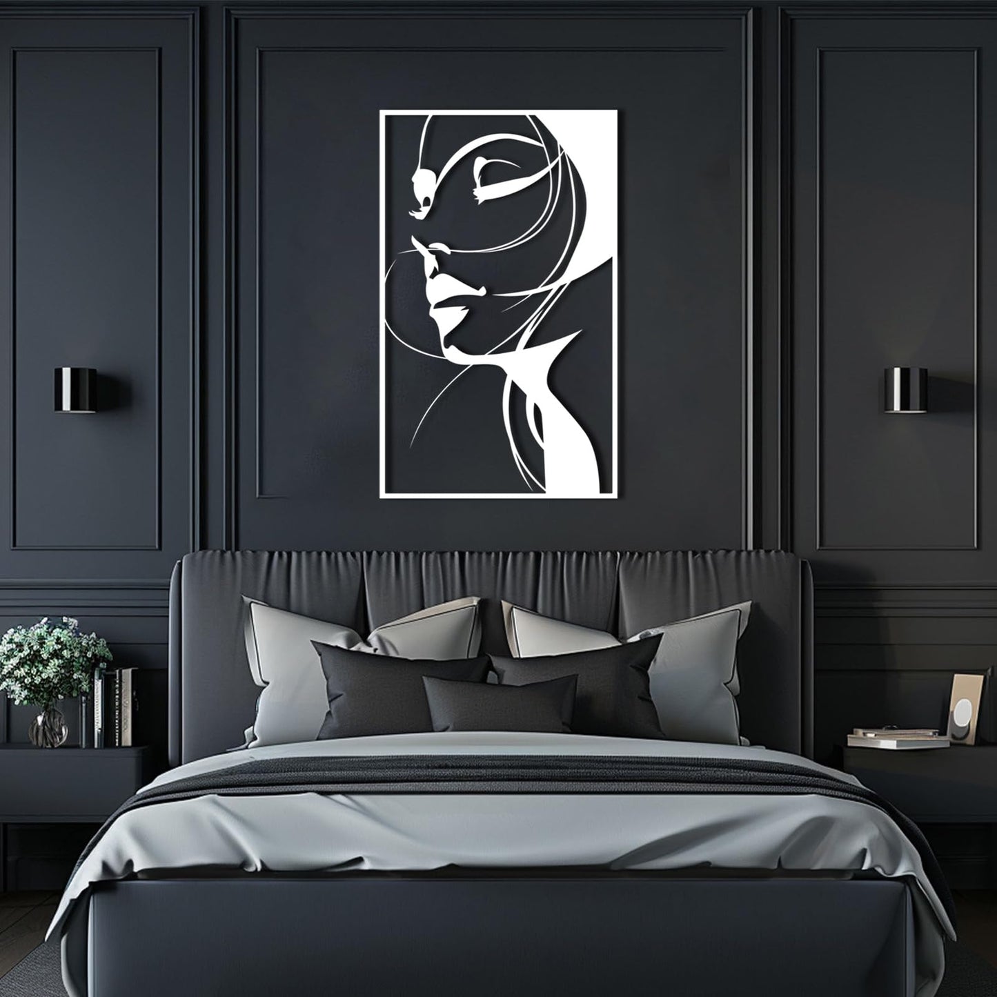 Abstract Woman Face Metal Wall Art in Gold