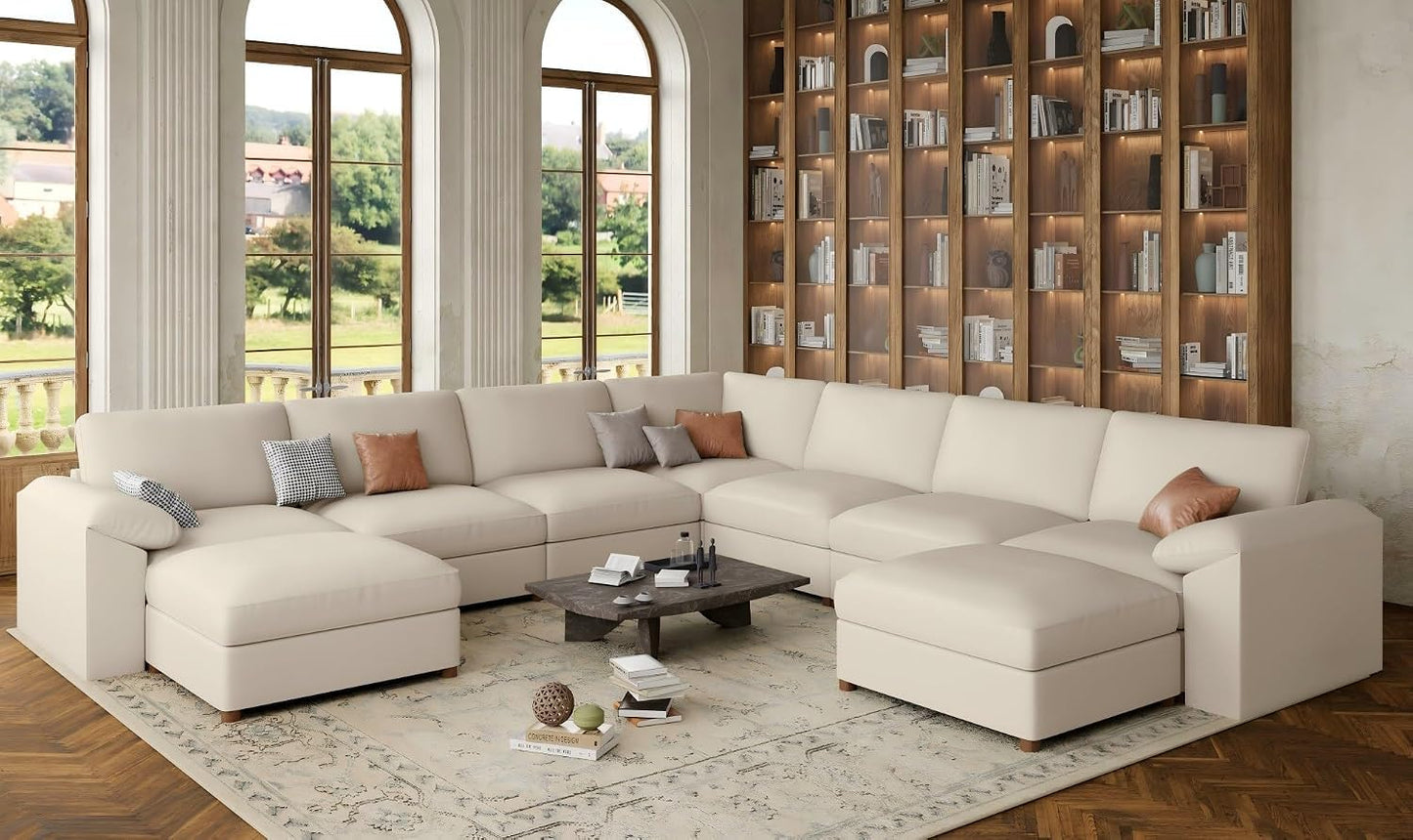 Faux Leather Modular Sectional Sofa for Large Spaces