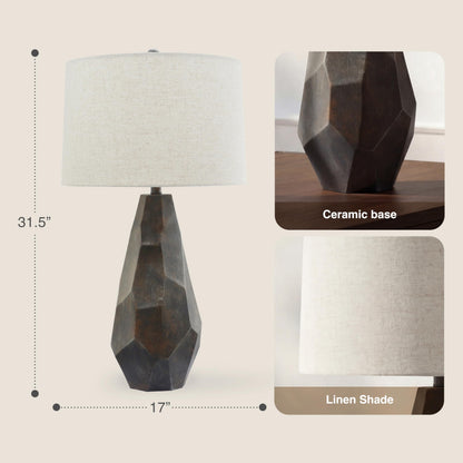 Faceted Ceramic Table Lamp with Wheat Linen Shade