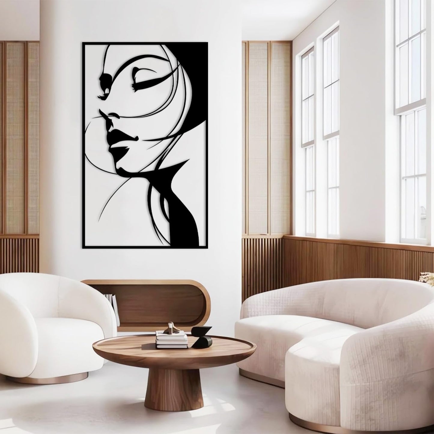 Abstract Woman Face Metal Wall Art in Gold