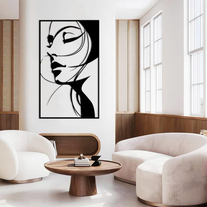 Abstract Woman Face Metal Wall Art in Gold