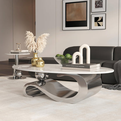 Round Marble Coffee Table with Hidden Storage