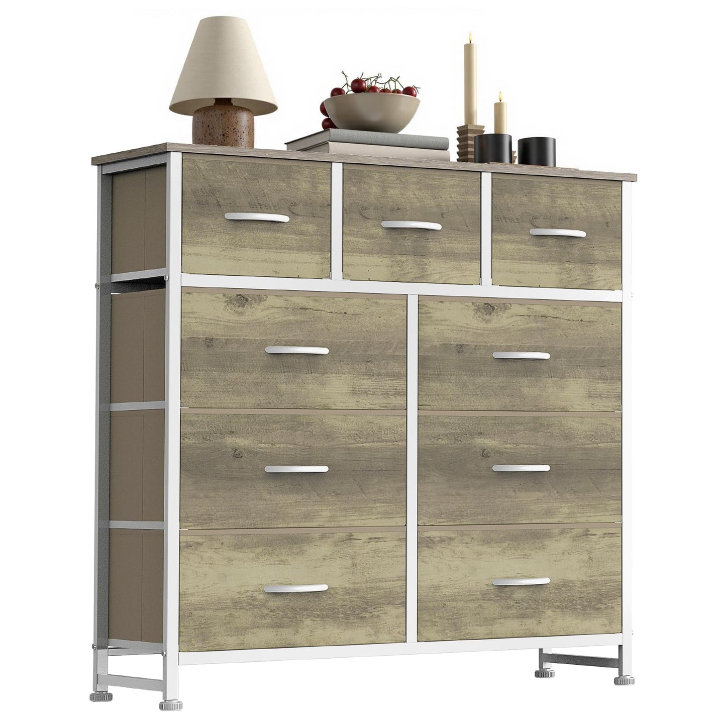7-Drawer Fabric Dresser with Wood Top and Steel Frame