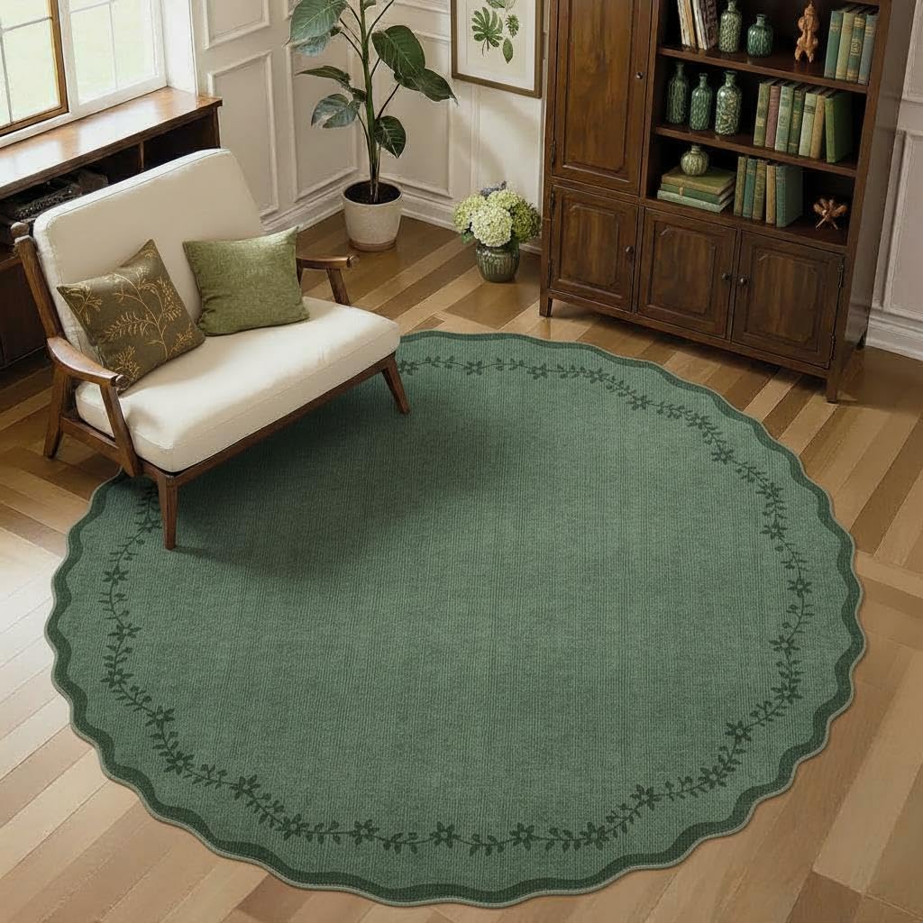 Scalloped Washable Area Rug with Non-Slip Backing