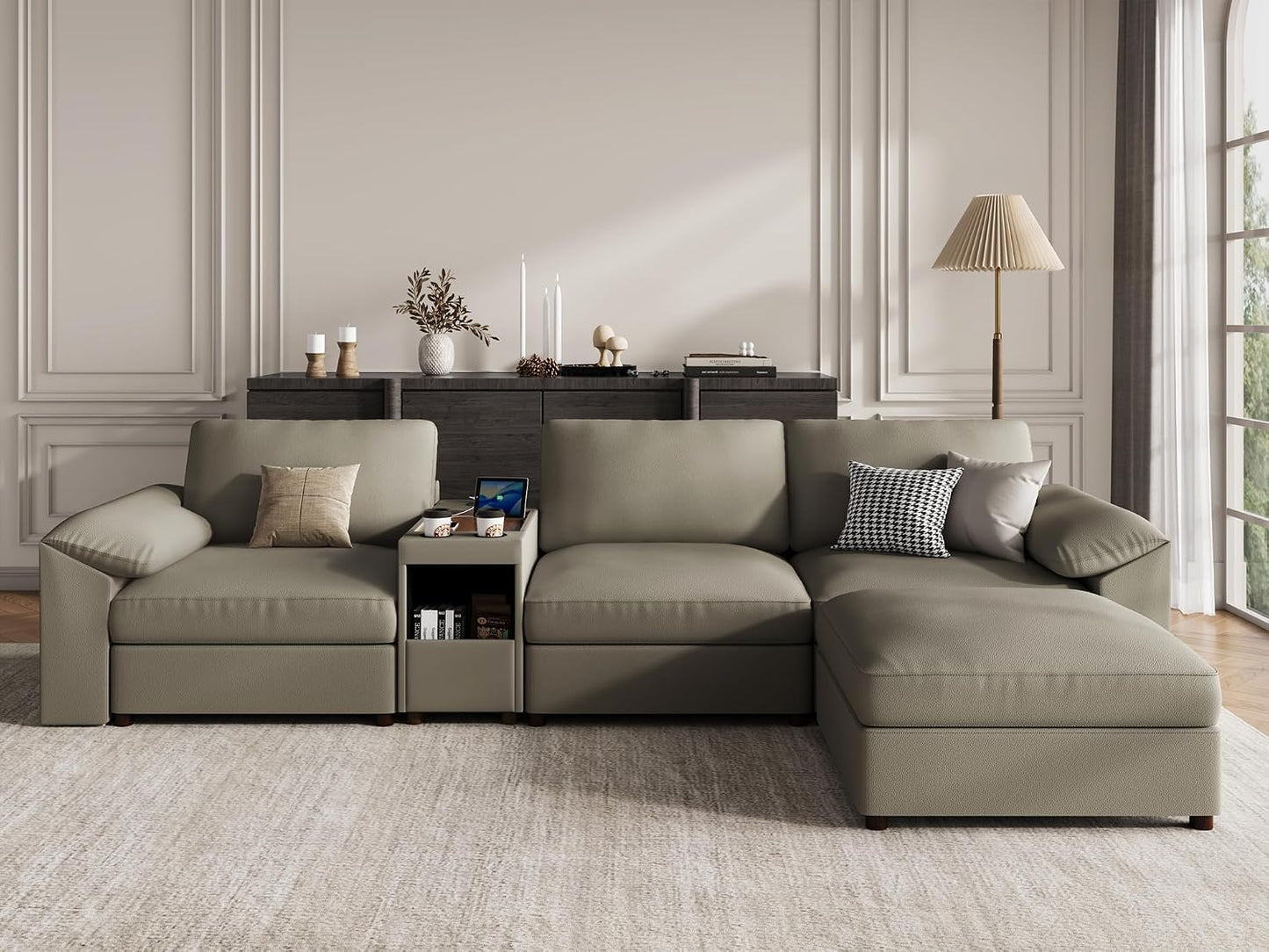 Faux Leather Modular Sectional Sofa for Large Spaces