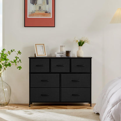 7-Drawer Fabric Dresser with Wood Top and Steel Frame