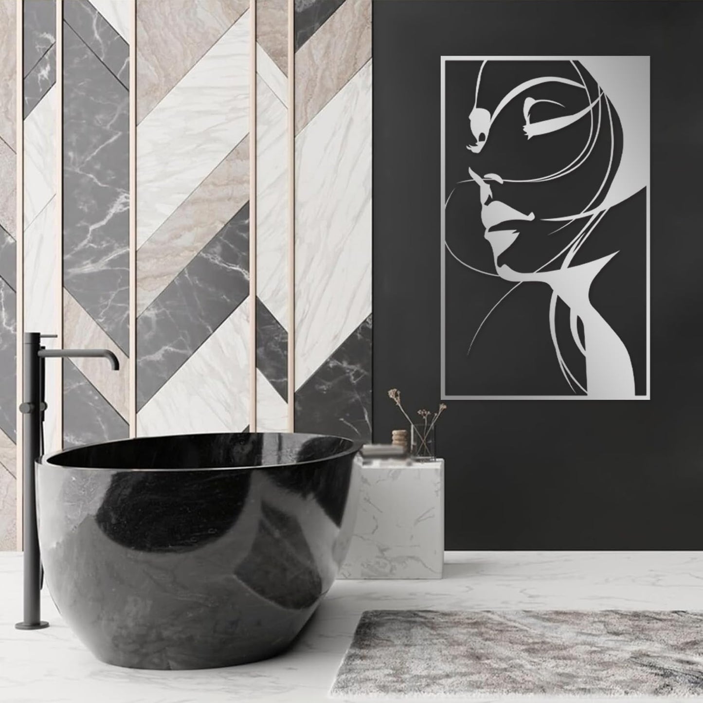 Abstract Woman Face Metal Wall Art in Gold