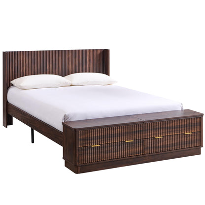 Fluted Platform Bed with Wingback Storage Headboard
