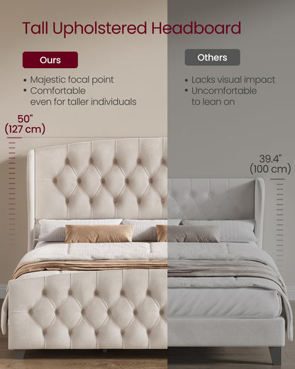 Upholstered Platform Bed with Tall Headboard