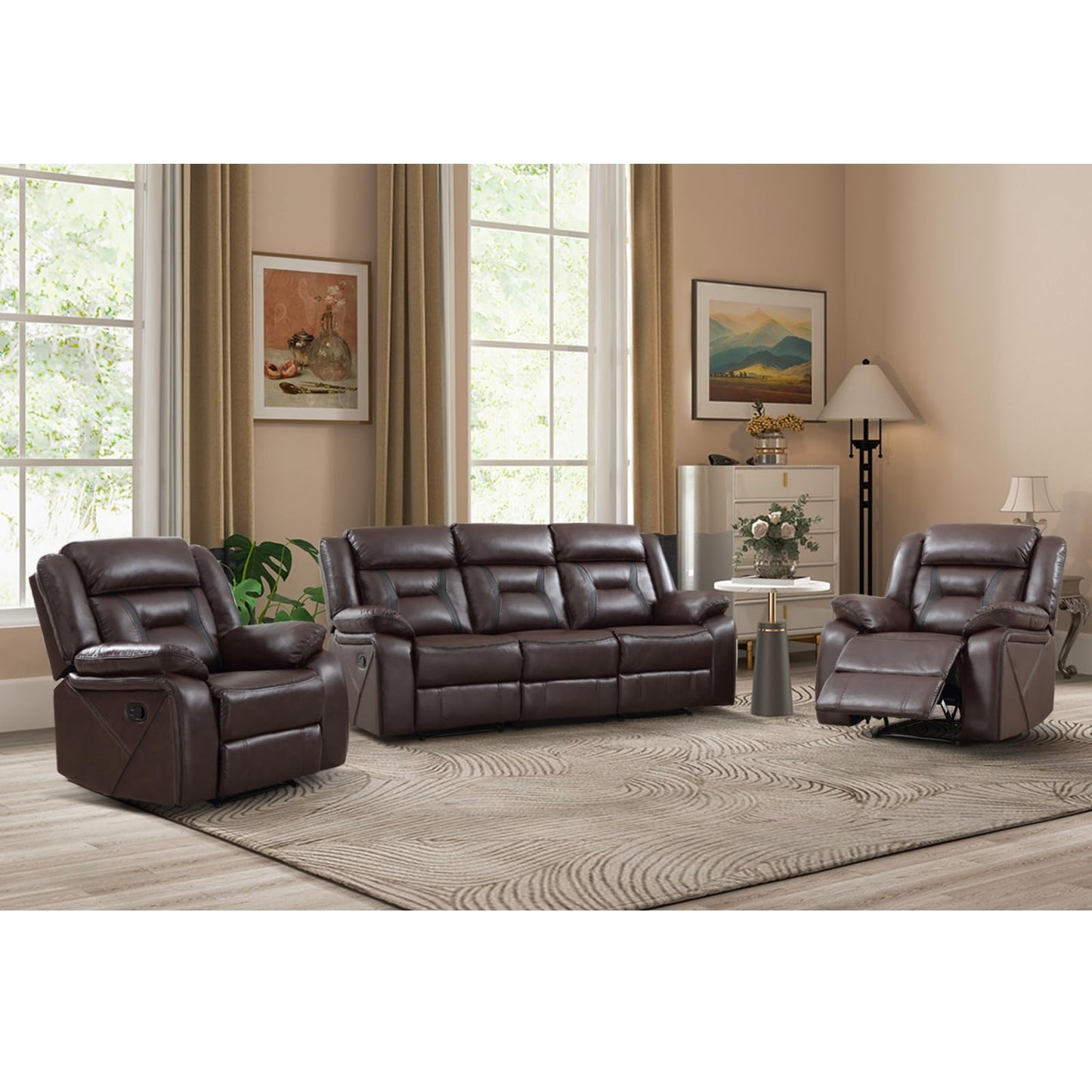 Faux Leather Reclining Living Room Furniture Set