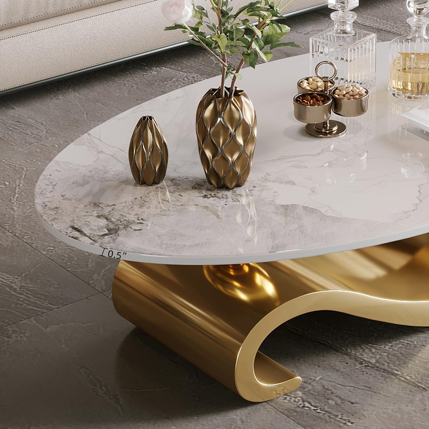 Round Marble Coffee Table with Hidden Storage