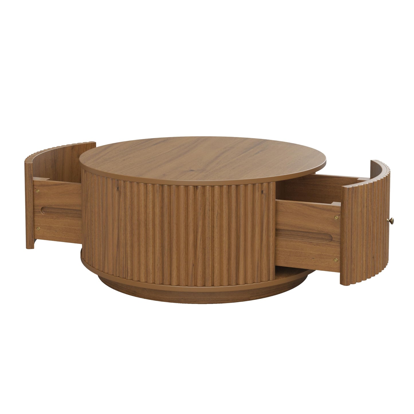 Round Fluted Drum Coffee Table with Hidden Storage