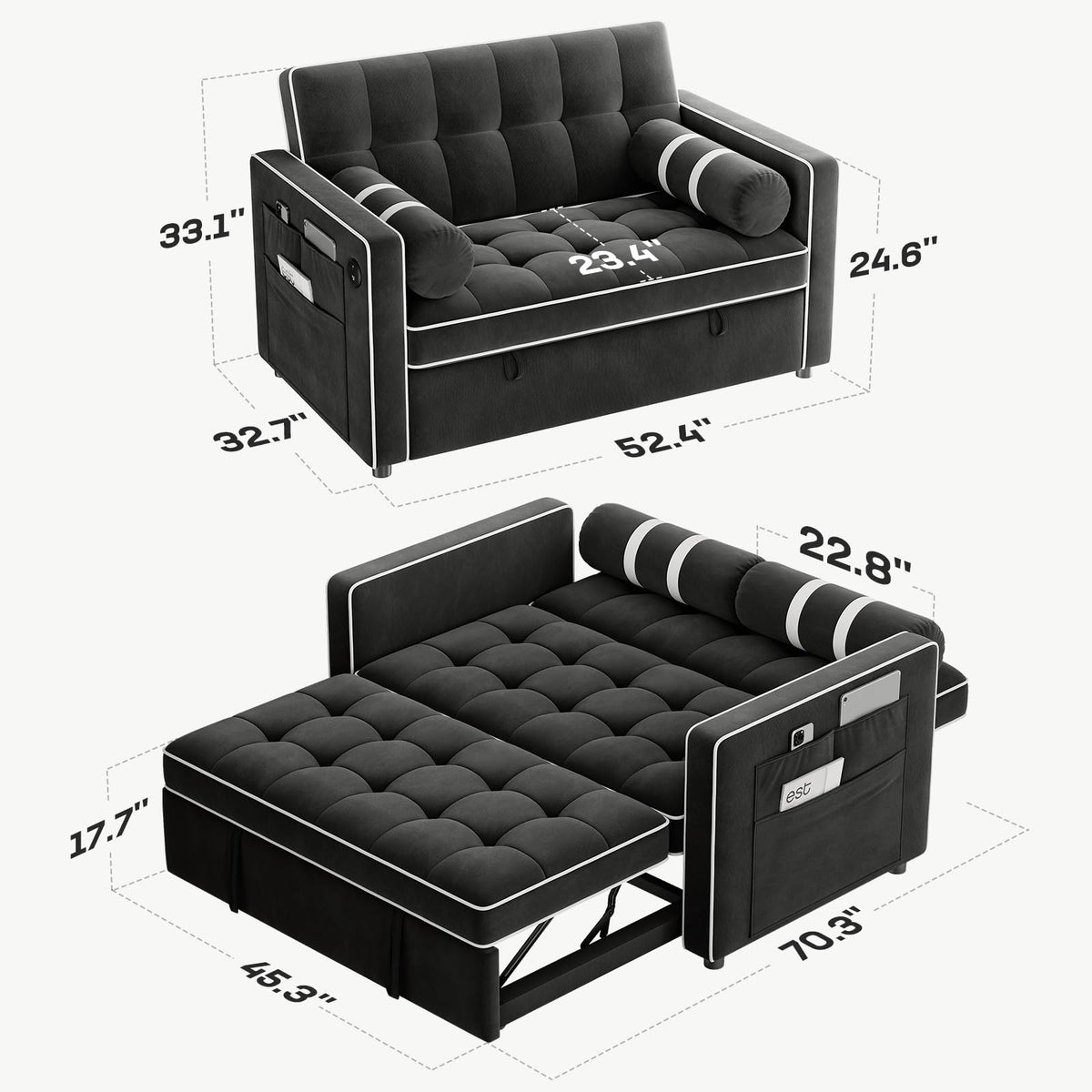 Marsail Futon Sofa Bed, Convertible Small Recliner Sleeper Sofa Bed with Adjustable Backrest