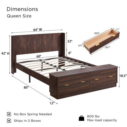 Fluted Platform Bed with Wingback Storage Headboard