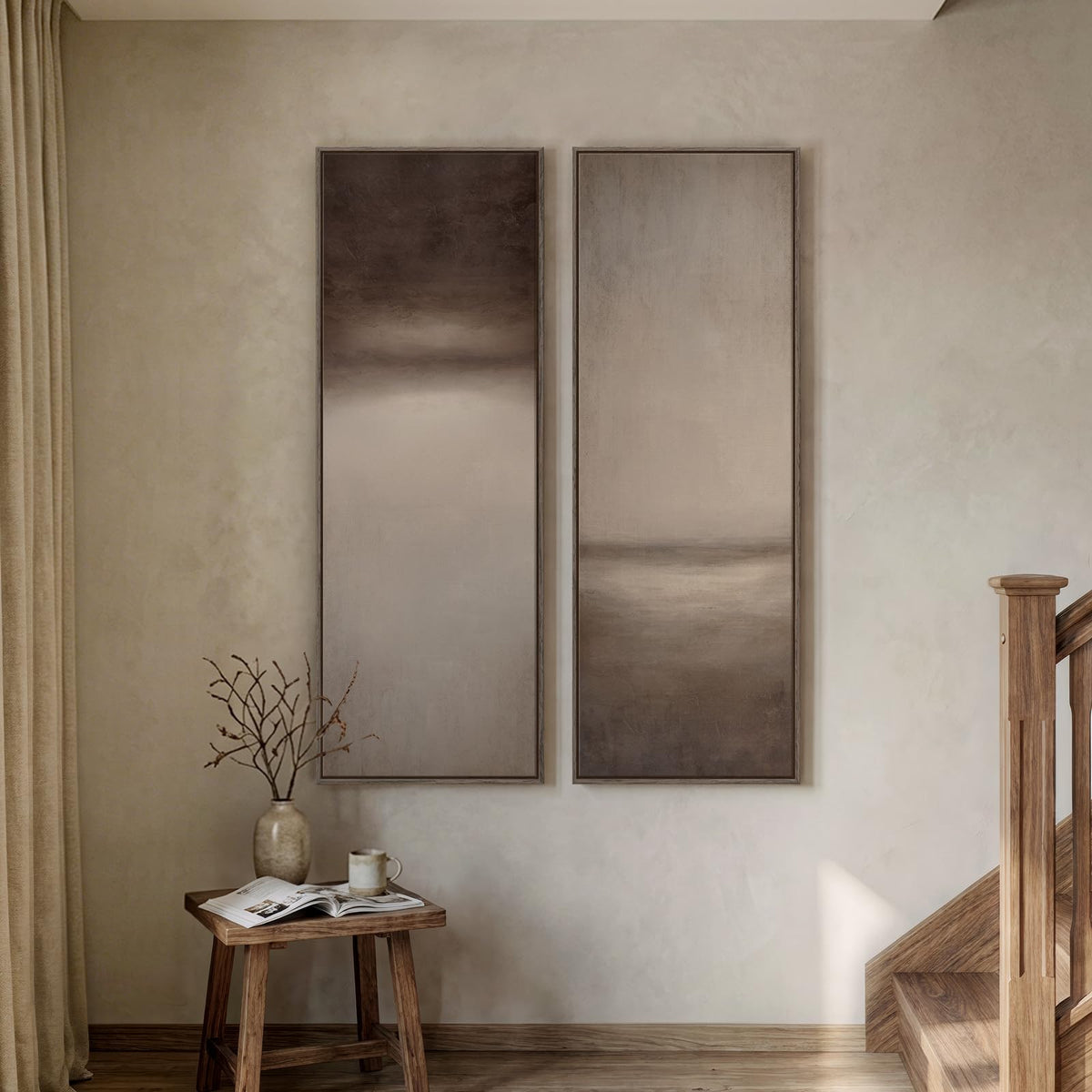 Vertical Abstract Framed Canvas Wall Art Set of 2