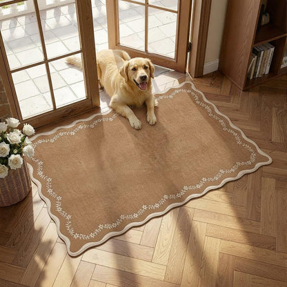 Scalloped Washable Area Rug with Non-Slip Backing