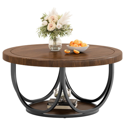 Round Two-Tier Coffee Table with Modern Wood Design