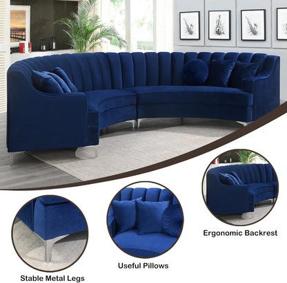 Curved Velvet Modular Sectional Sofa with Deep Seat