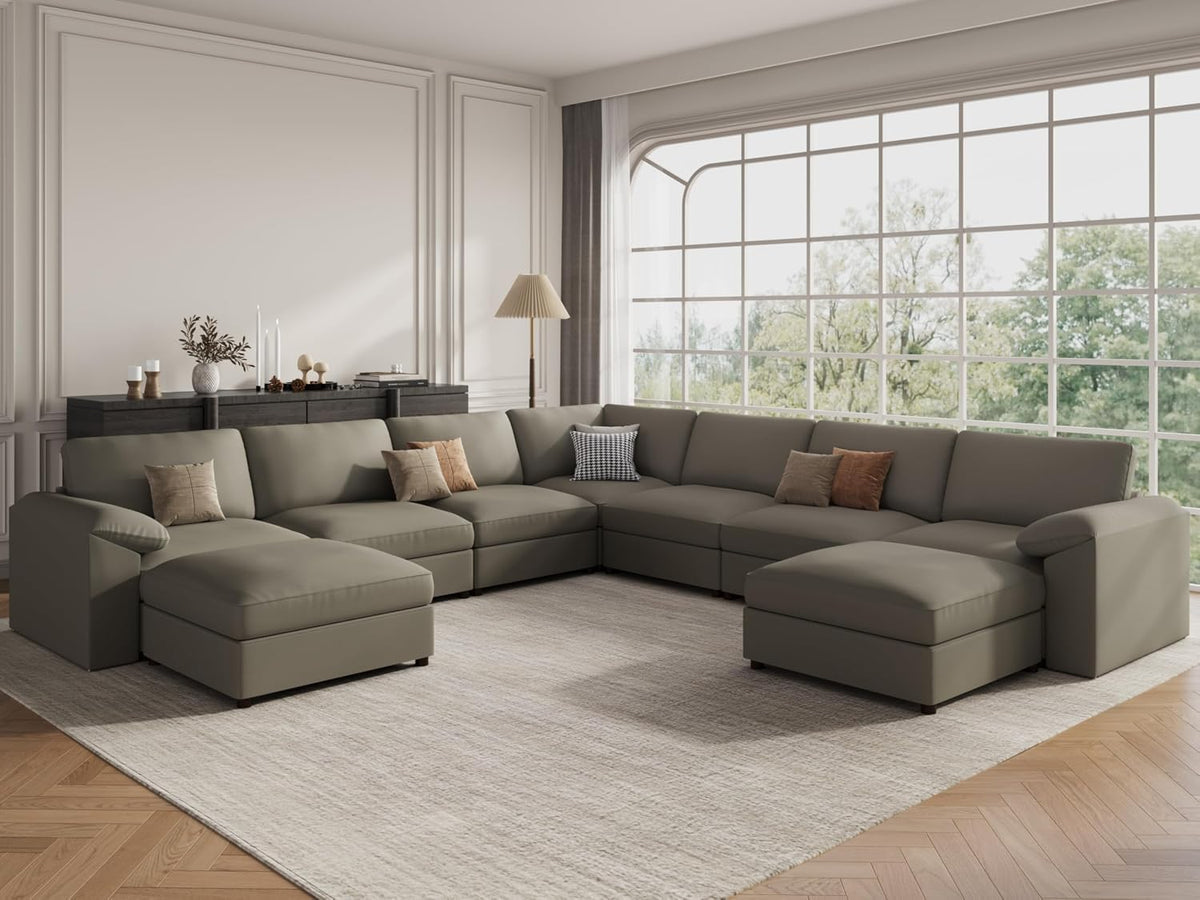 Faux Leather Modular Sectional Sofa for Large Spaces