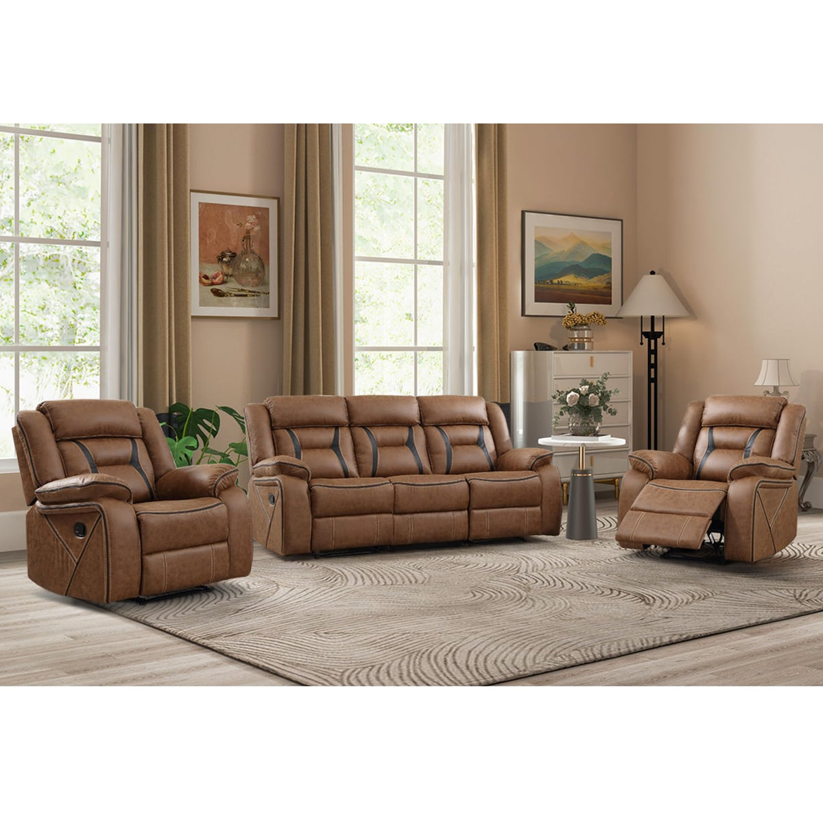 Faux Leather Reclining Living Room Furniture Set