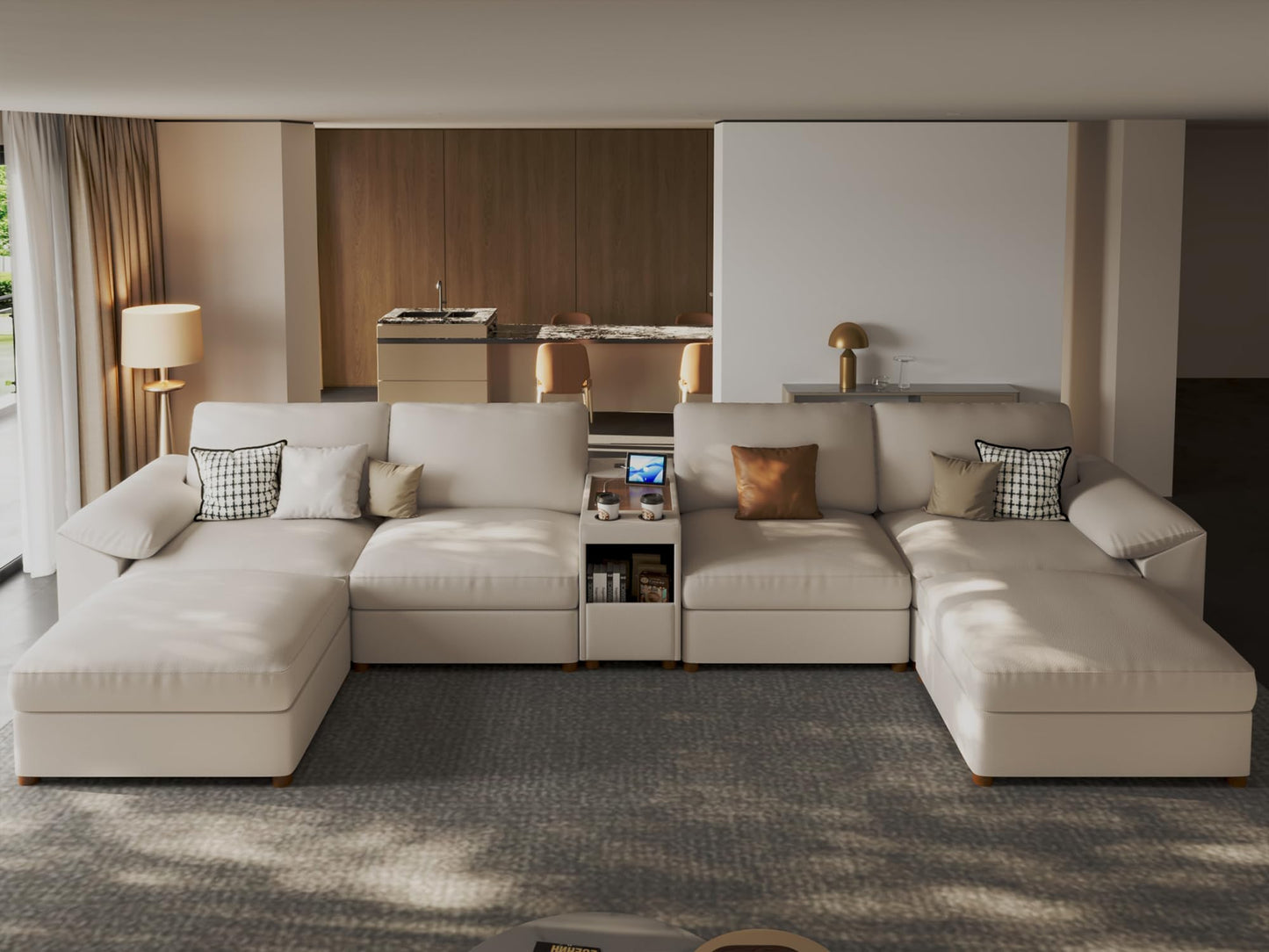 Faux Leather Modular Sectional Sofa for Large Spaces