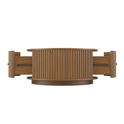 Round Fluted Drum Coffee Table with Hidden Storage