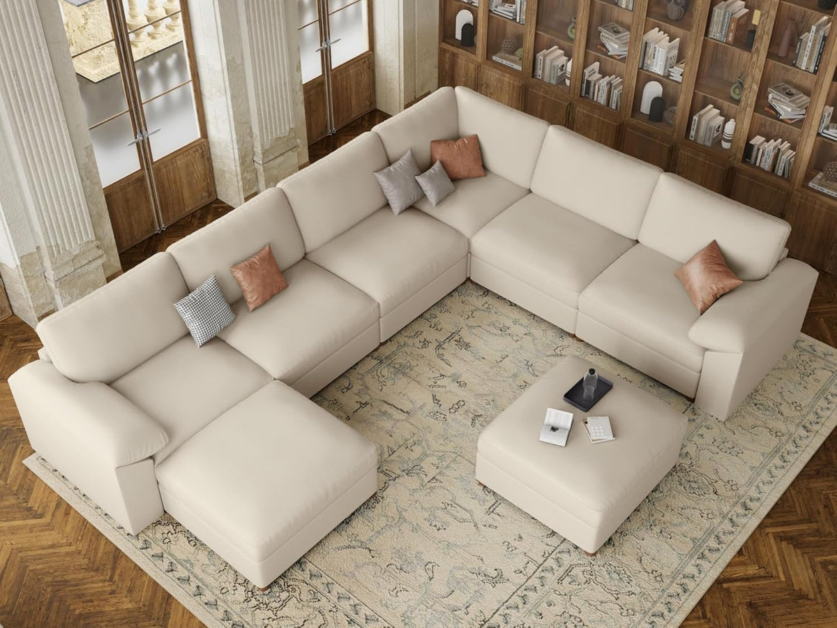 Faux Leather Modular Sectional Sofa for Large Spaces