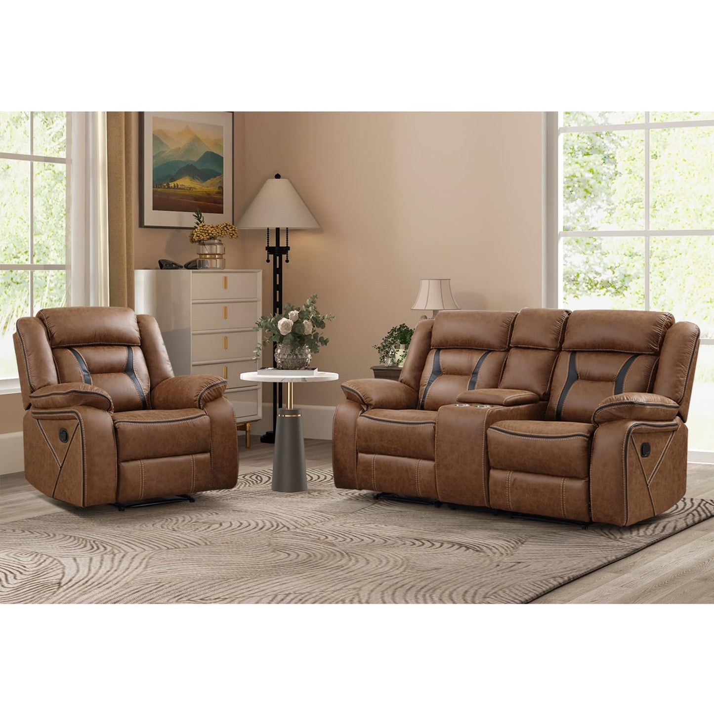 Faux Leather Reclining Living Room Furniture Set