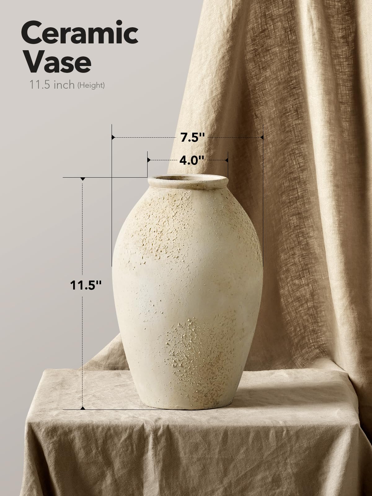 Wabi Sabi Rustic Ceramic Floor Vase in Greige