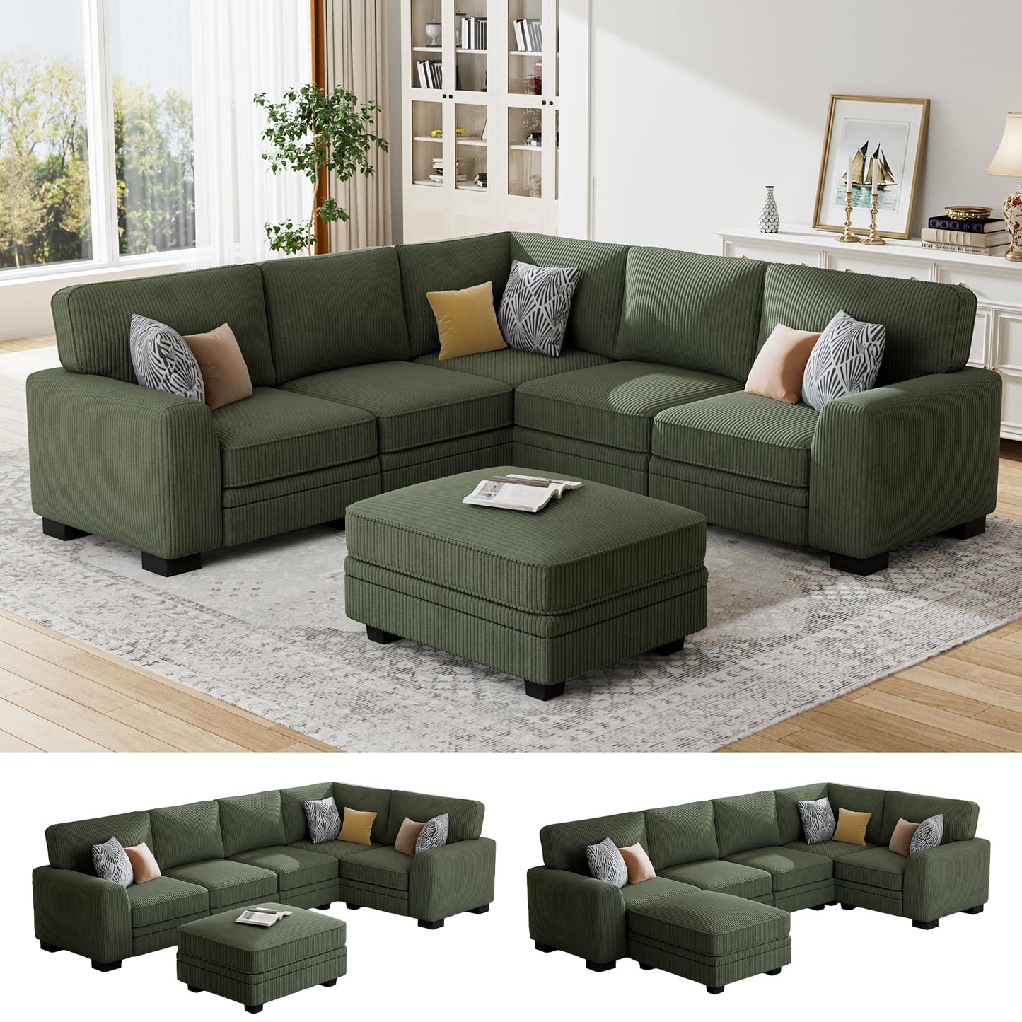 Oversized Modular Sectional Sofa with Ottoman