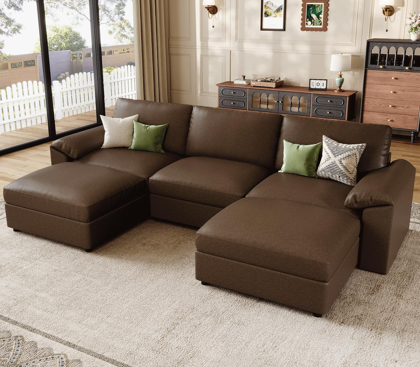 Faux Leather Modular Sectional Sofa for Large Spaces