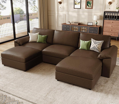 Faux Leather Modular Sectional Sofa for Large Spaces