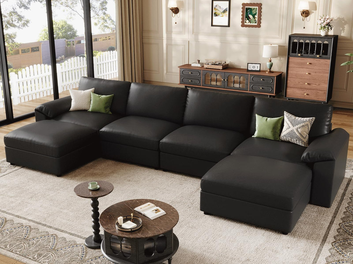 Faux Leather Modular Sectional Sofa for Large Spaces