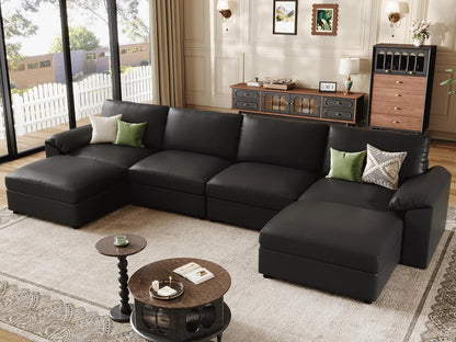 Faux Leather Modular Sectional Sofa for Large Spaces