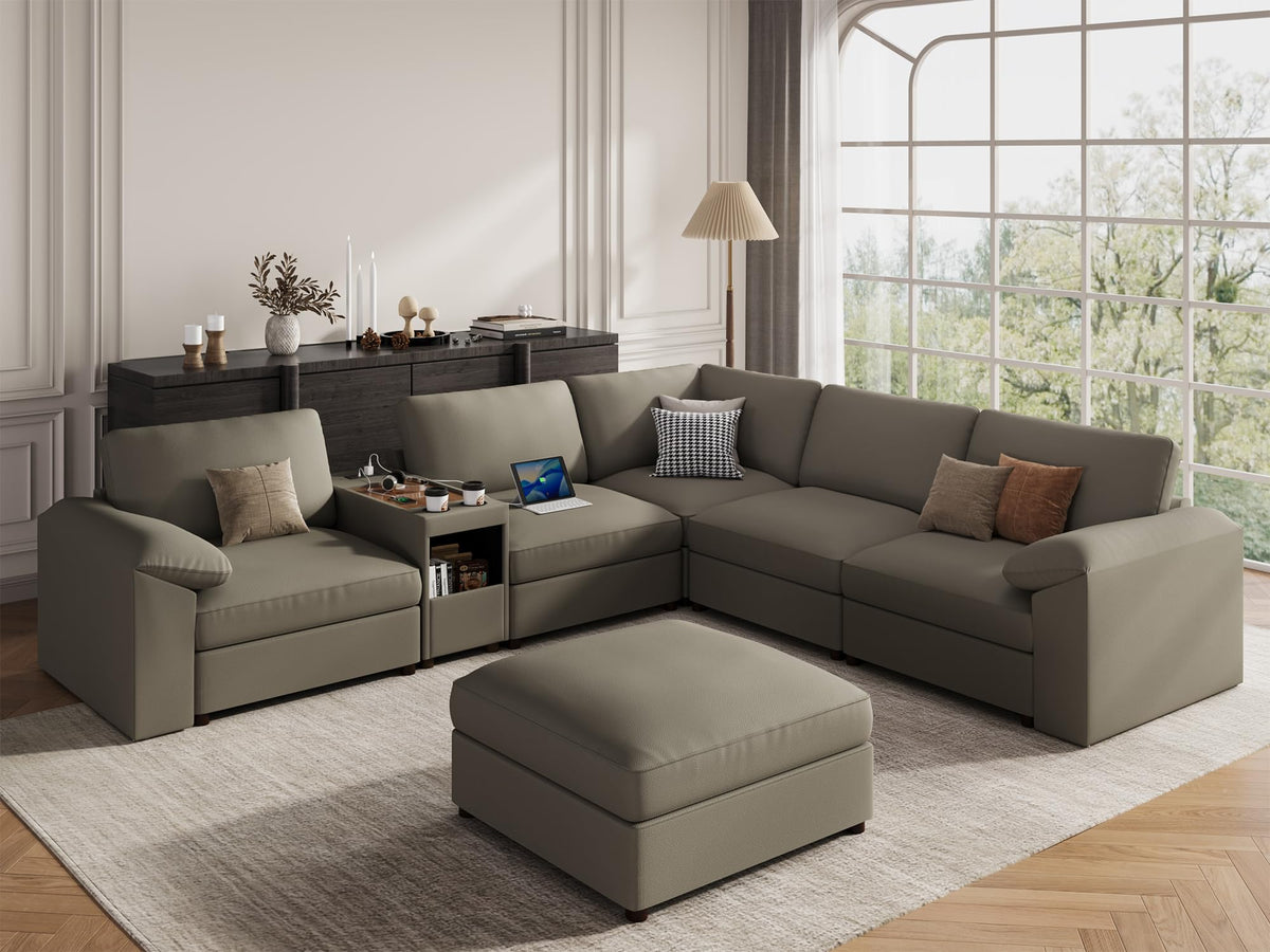 Faux Leather Modular Sectional Sofa for Large Spaces