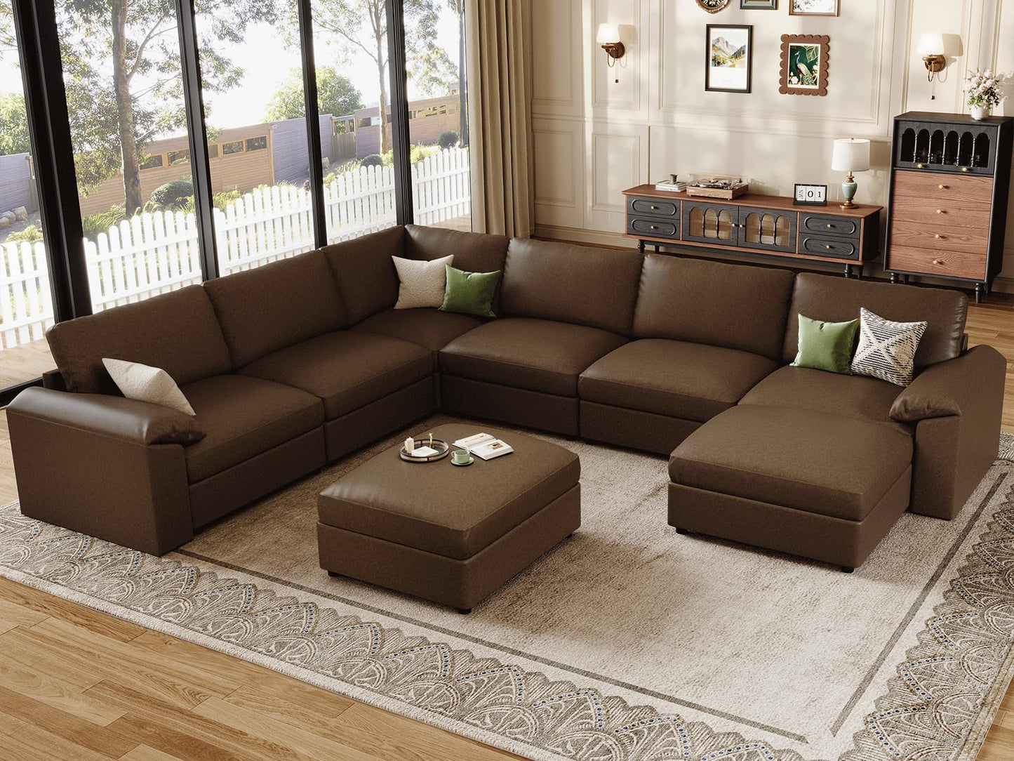 Faux Leather Modular Sectional Sofa for Large Spaces