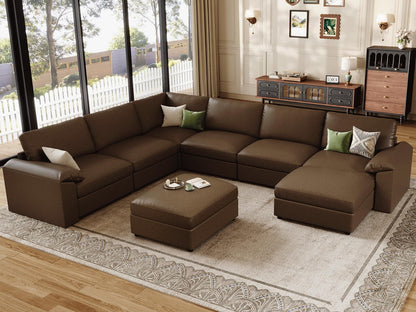 Faux Leather Modular Sectional Sofa for Large Spaces