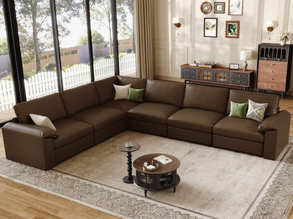 Faux Leather Modular Sectional Sofa for Large Spaces