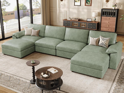 Faux Leather Modular Sectional Sofa for Large Spaces