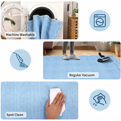 Scalloped Washable Area Rug with Non-Slip Backing