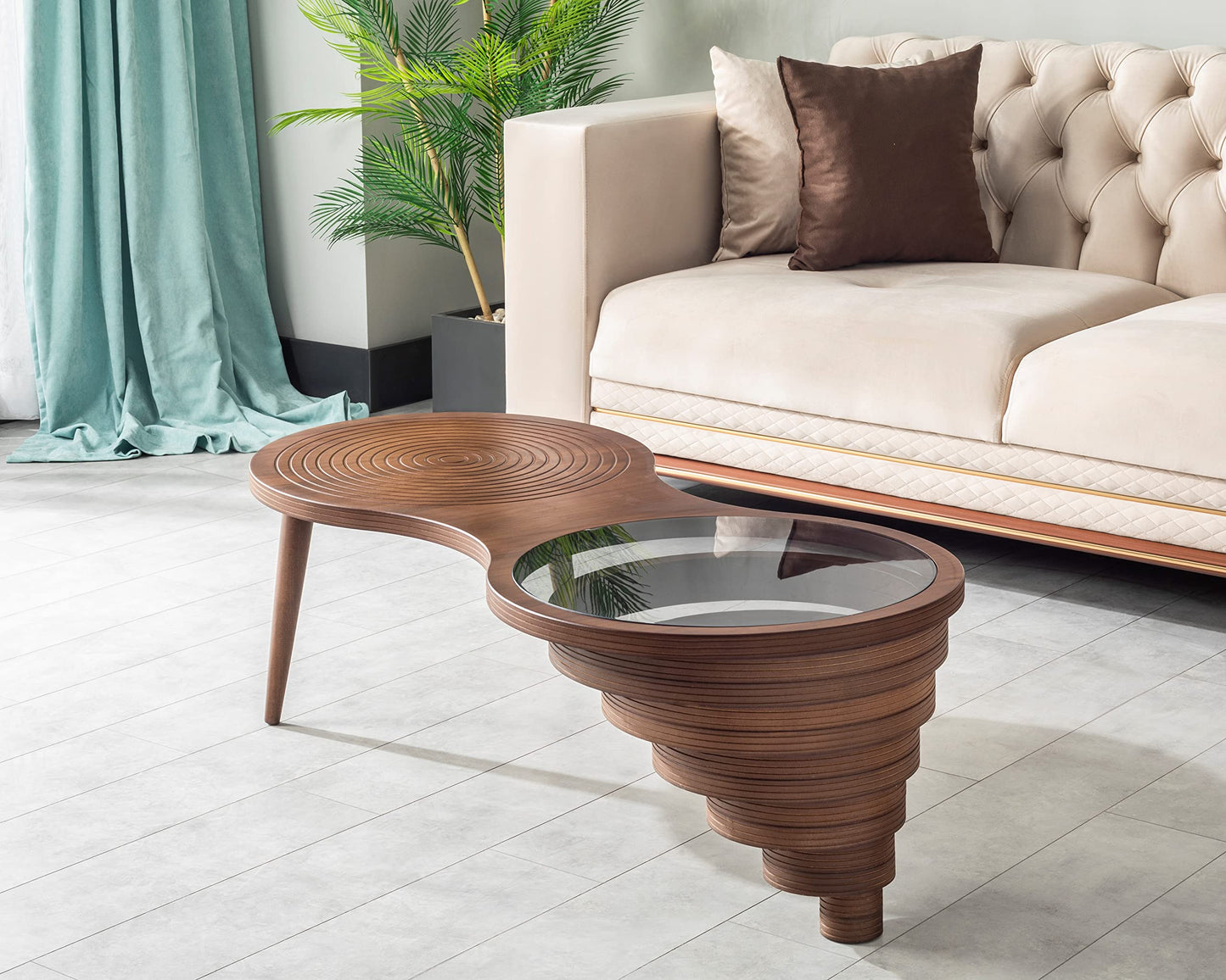 Natural Walnut Coffee Table with Glass Top