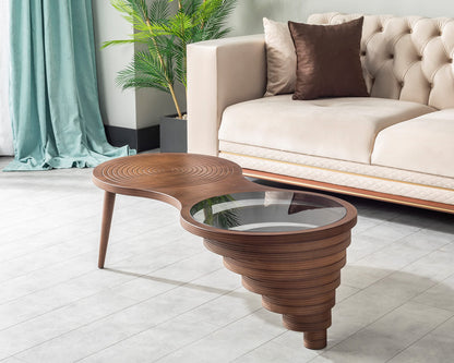 Natural Walnut Coffee Table with Glass Top