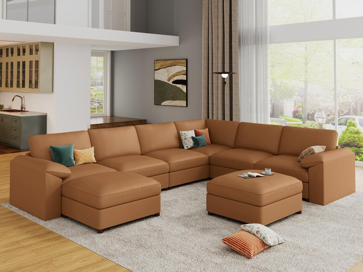 Faux Leather Modular Sectional Sofa for Large Spaces