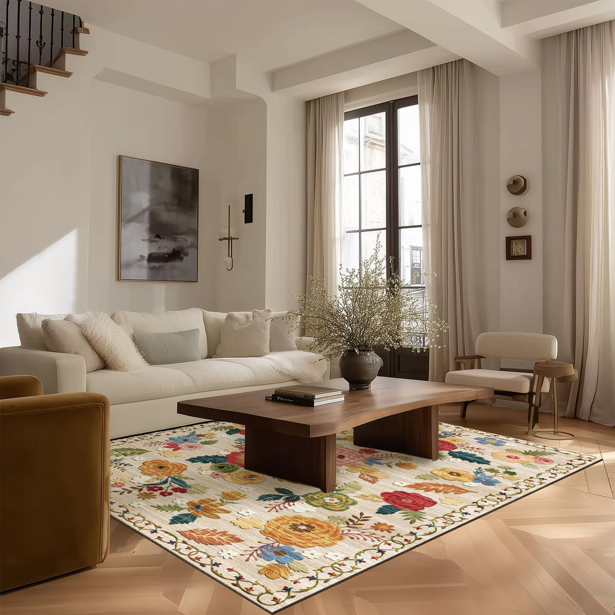 Washable Vintage Runner Rug with Non-Slip Backing
